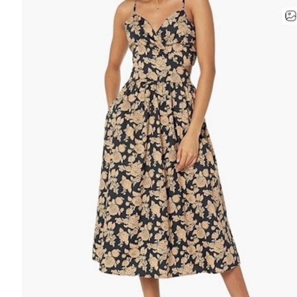 The Drop Makenna Strappy Smocked Midi Dress Black Floral Medium 100% Cotton
